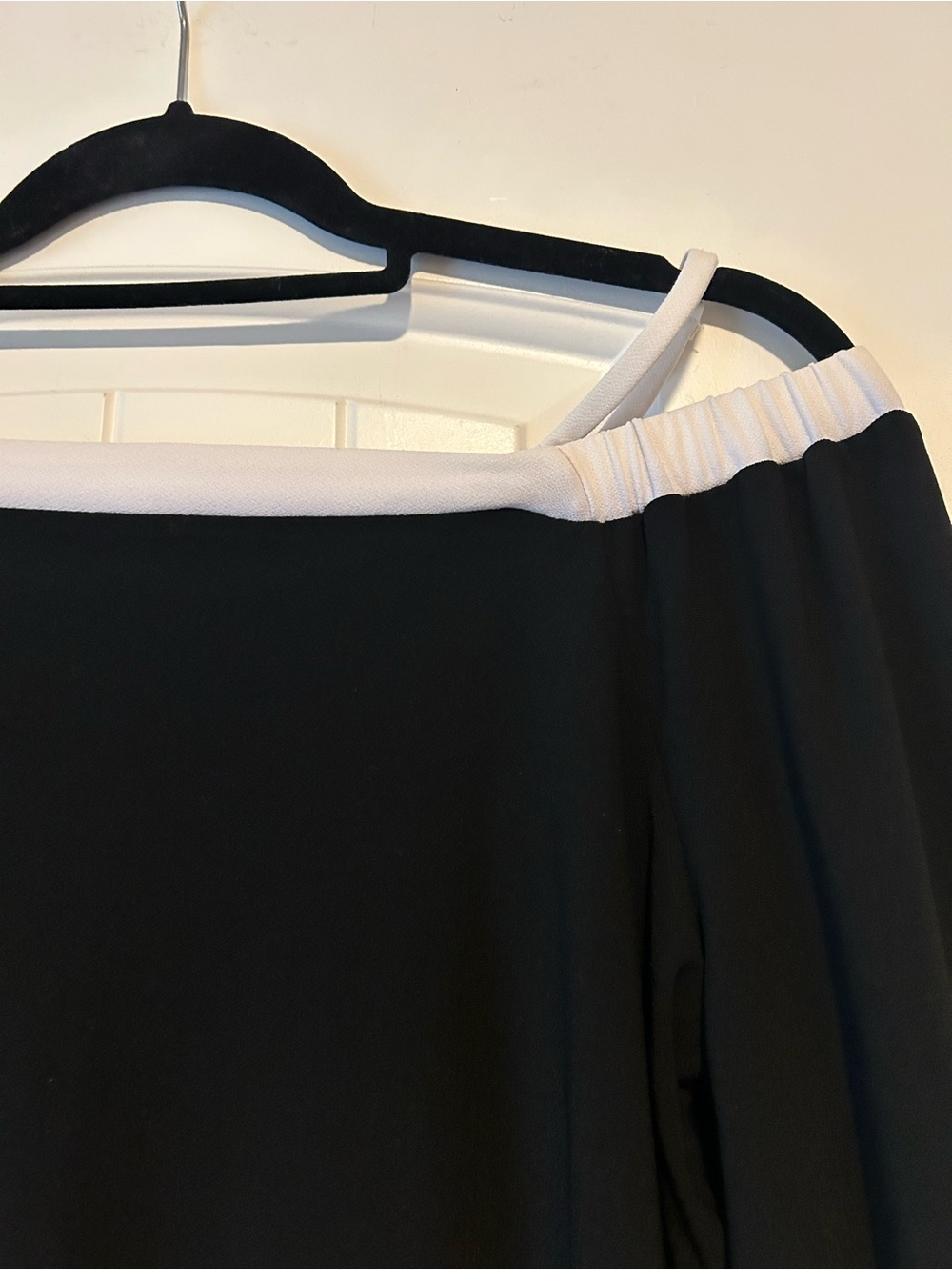 INC Black Off-Shoulder Blouse with Cream Trim - Picture 4 of 8